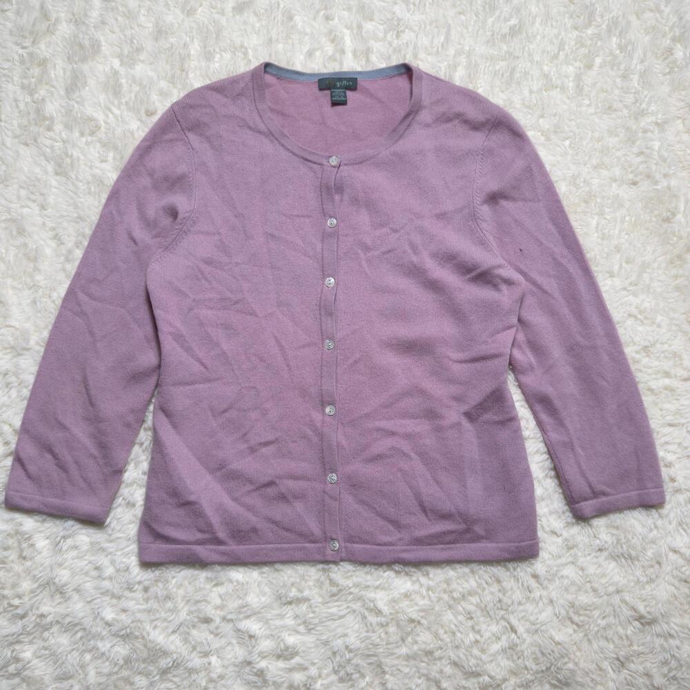 Vintage Griffen 100% Cashmere Lavender Button Up Cardigan XL